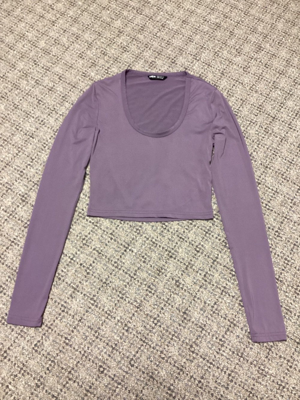 SHEIN Plum Lavender Crop Scoop Neck Long Sleeve Top Size XS